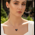Elegant Black Butterfly Pendant Necklace & Stud Earrings Set for Women – Rose Gold Plated Minimalist Jewelry