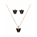 Elegant Black Butterfly Pendant Necklace & Stud Earrings Set for Women – Rose Gold Plated Minimalist Jewelry