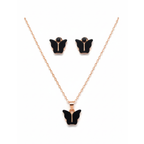 Elegant Black Butterfly Pendant Necklace & Stud Earrings Set for Women – Rose Gold Plated Minimalist Jewelry